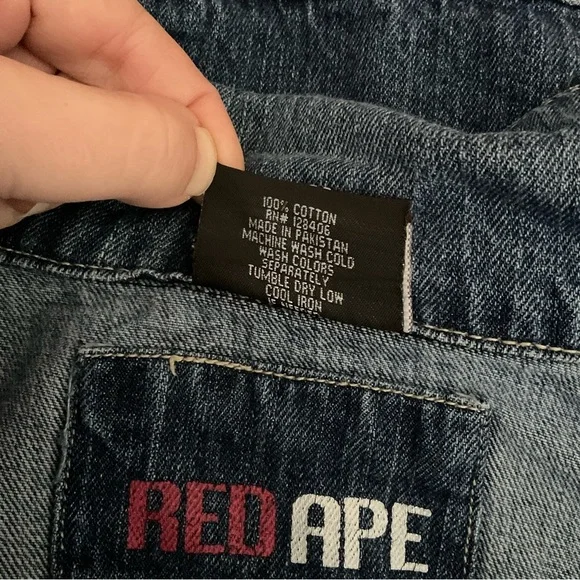 Vintage Red Ape Mens Distressed Denim Jacket XL 38 Faded Blue Jean Jacket - Picture 9 of 9